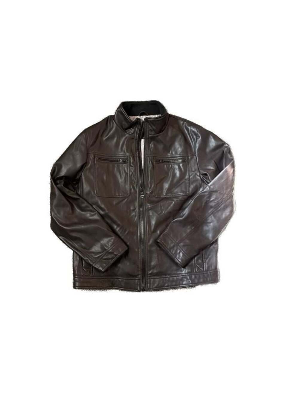 Calvin Klein Men's Faux Leather Moto Jacket with Zippered Chest Pockets, Dark Br